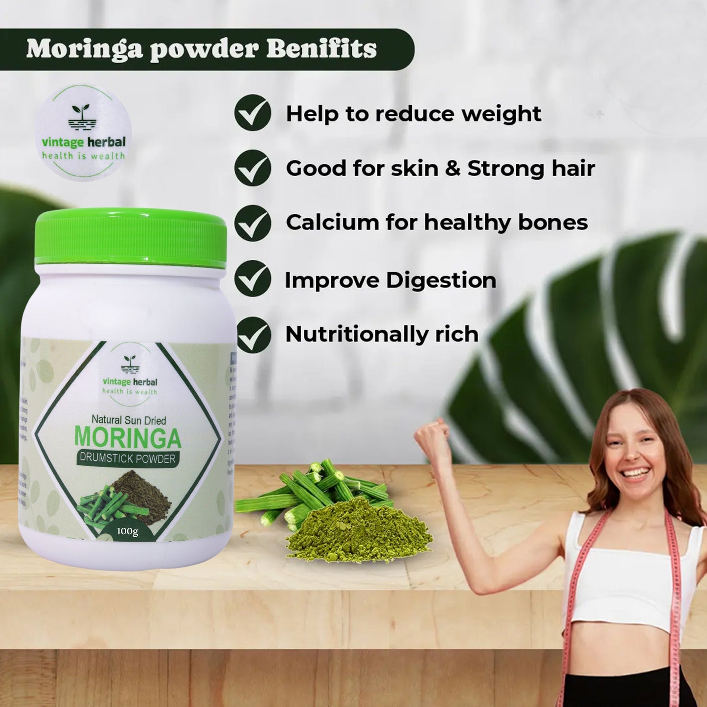 Moringa Drumstick Powder - Nutrient-Rich Miracle Green Superfood BUY 1 GET 1 FREE