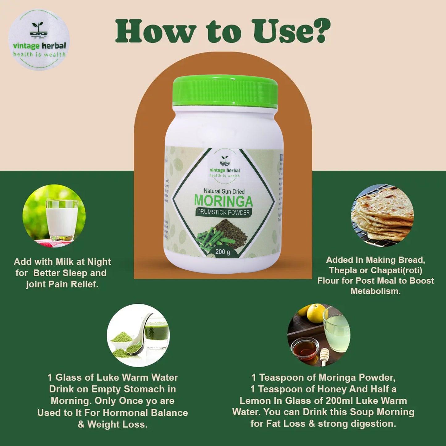 Moringa Drumstick Powder - Nutrient-Rich Miracle Green Superfood